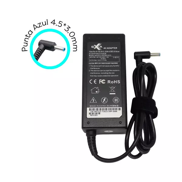 Cargador Para Hp 19,5v 3,33a Punta Azul 4,5 * 3,0 Mm