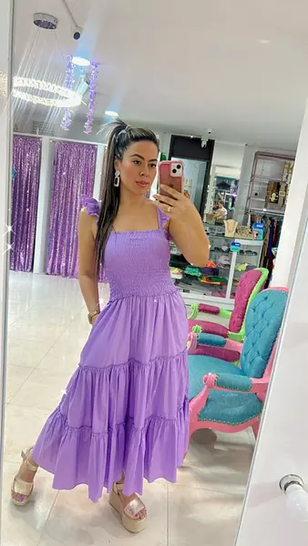 Vestido Lila Encauchado – Estilo Único Y Sofisticado