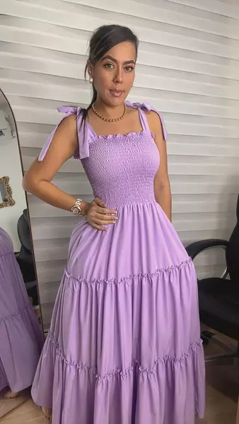 Vestido Lila Encauchado – Estilo Único Y Sofisticado