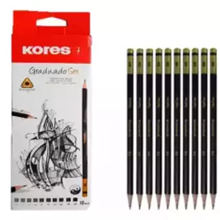 Set Lapiz Dibujo X10 Graduado Triangular Kores