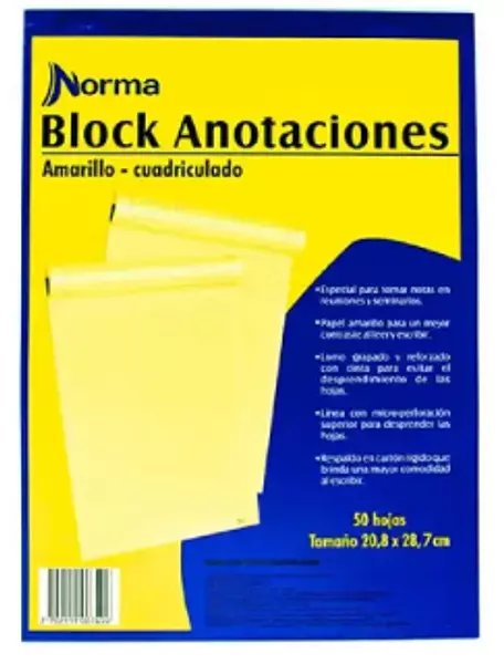 Block Carta Amarillo Cuad X50h 500749 Norma