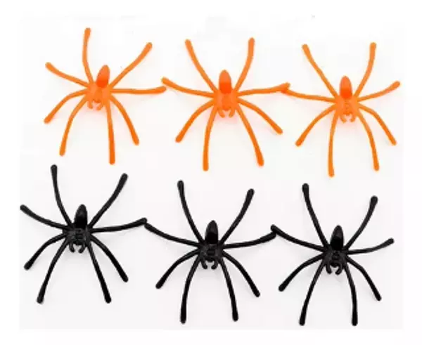 ARAÑA PLASTICA PEQUEÑA NEGRA/NARANJA X12