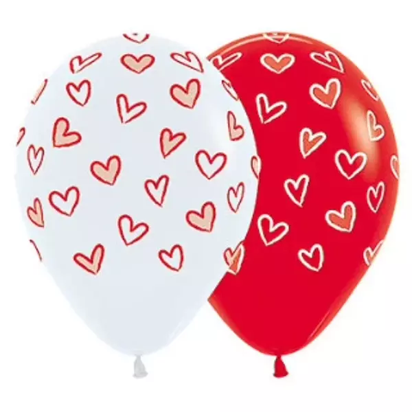 Globo R-12 Corazones Rojo Blanco