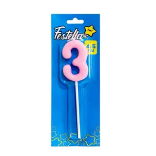 Vela 4.5cm Rosado Numero 3