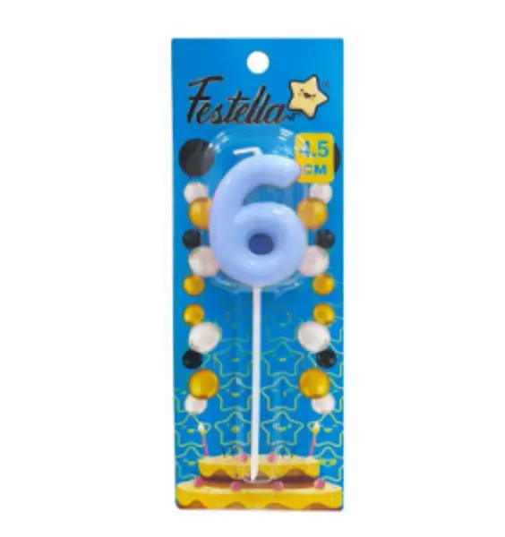 Vela 4.5cm Azul Numero 6