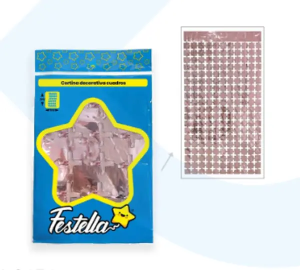 Cortina De Fiesta Espejo Cuadrados Oro Rosa