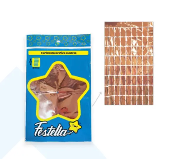 Cortina De Fiesta Espejo Cuadrado Gd Oro Rosa