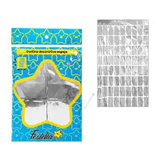 Cortina De Fiesta Espejo Cuadrados Plateado