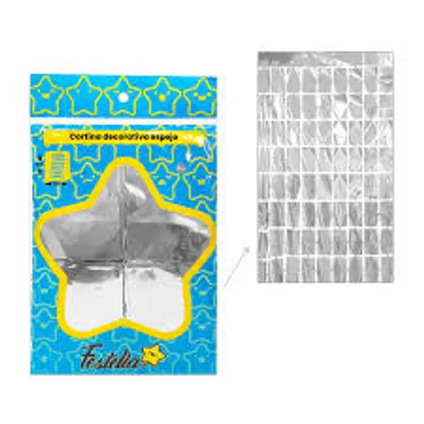 Cortina De Fiesta Espejo Cuadrados Plateado