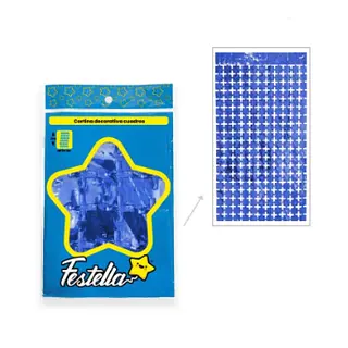 Cortina De Fiesta Espejos Cuadrados Azules