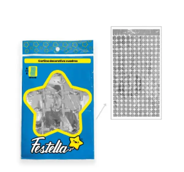 Cortina De Fiesta Espejo Cuadrados Plateados