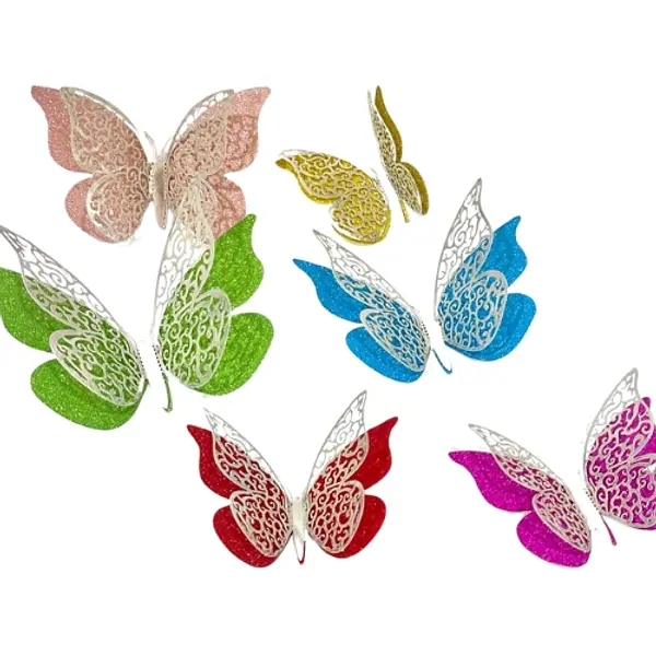 Mariposa 3d Borde Plateado X12