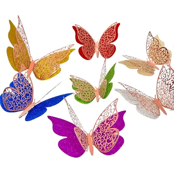 Mariposa 3d Borde Oro Rosa X12