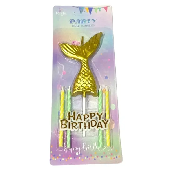 Vela Cola De Sirena Con Aplique Dorada