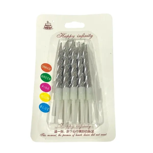 Vela Metalizada Blister Pequeña Plateada