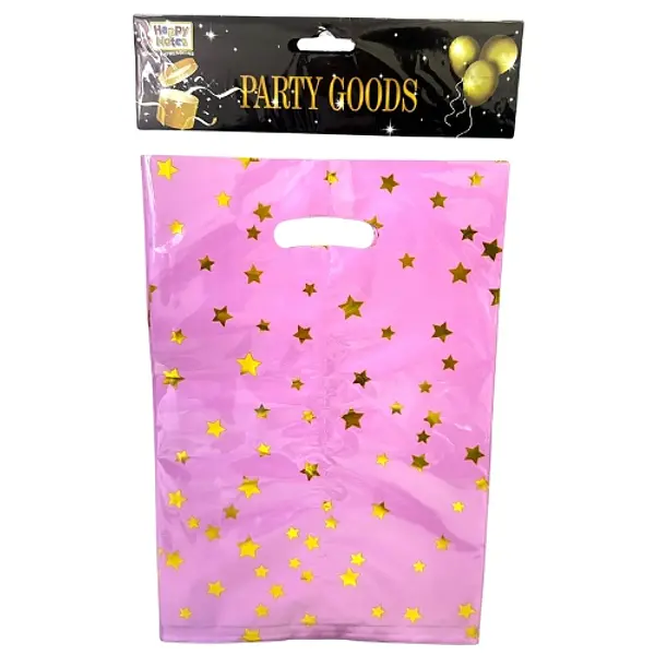 Bolsa Plastica Estampada De Estrellas Rosada X10