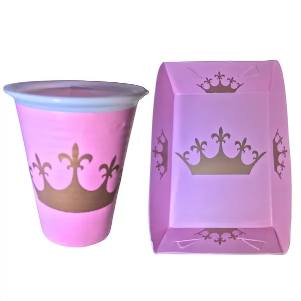 Platos Y Vasos Para Fiesta De Corona Rosada