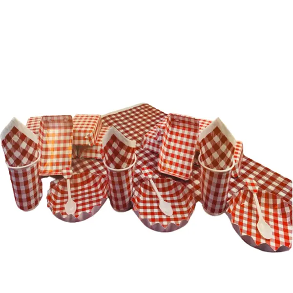 Platos Y Vasos Para Fiesta De Picnic Rojo Y Blanco
