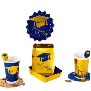 Platos Y Vasos Para Fiesta De Mi Grado Azul Con Dorado