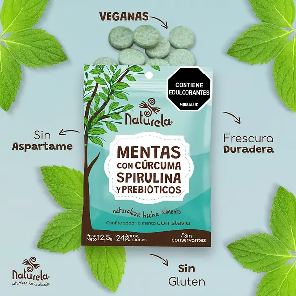 Mentas Sin Azúcar Con Cúrcuma - Spirulina - Prebióticos