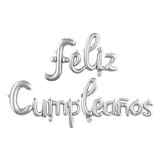 Globo Metalizado Feliz Cumpleaños Cursivo Plateado