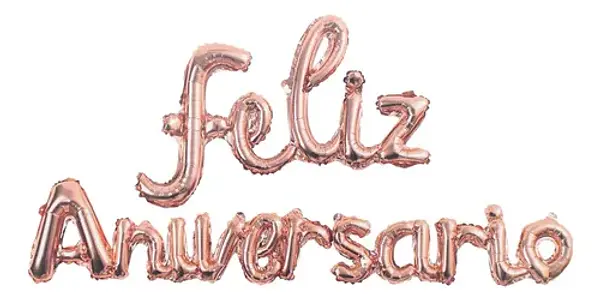 Globo Metalizado Feliz Aniversario Oro Rosa