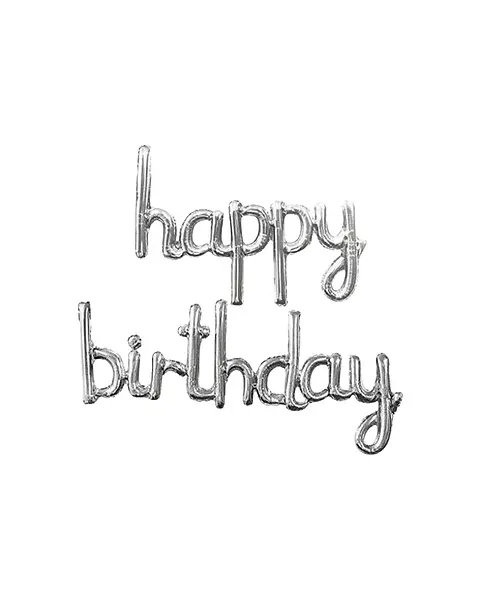 Globo Metalizado Happy Birthday Cursivo Plateado