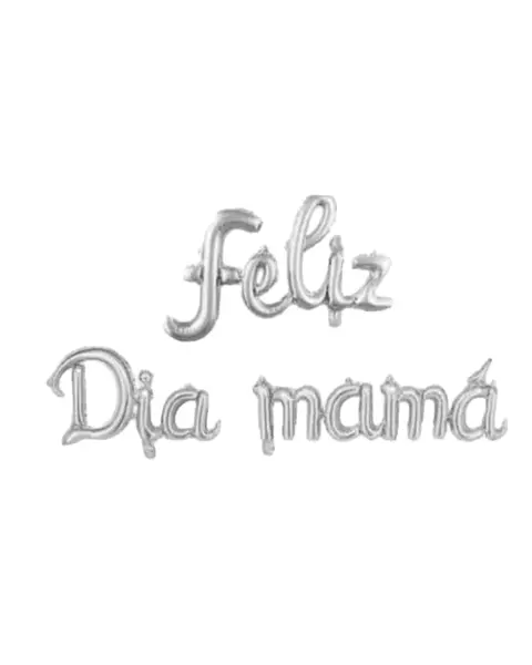 Globo Metalizado Feliz Dia Mamá Cursivo Plateado
