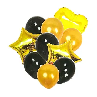 Bouquet De Globos Foil+Latex Amarillo Miel, Negro, Dorado