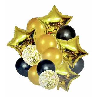 Bouquet De Globos Foil+Latex Dorado, Negro Y Gris, Estrellas