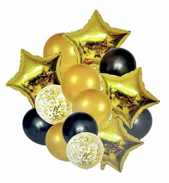 Bouquet De Globos Foil+Latex Dorado, Negro Y Gris, Estrellas