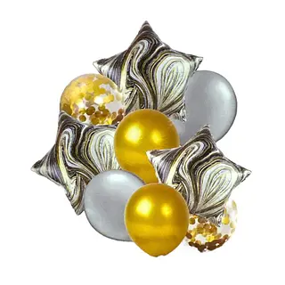Bouquet De Globos Foil+Latex Agata Dorado, Plateado Y Gris