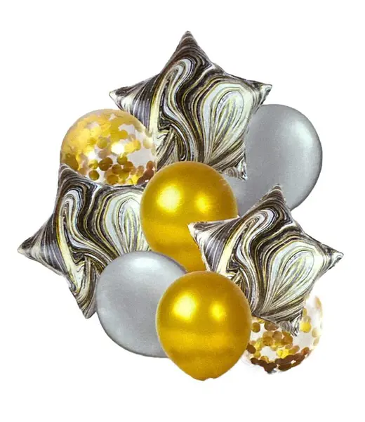 Bouquet De Globos Foil+Latex Agata Dorado, Plateado Y Gris