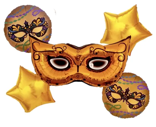 Bouquet De Globos Foil Antifaz Dorado