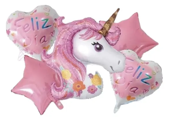 Bouquet De Globos Foil Unicornio Rosado