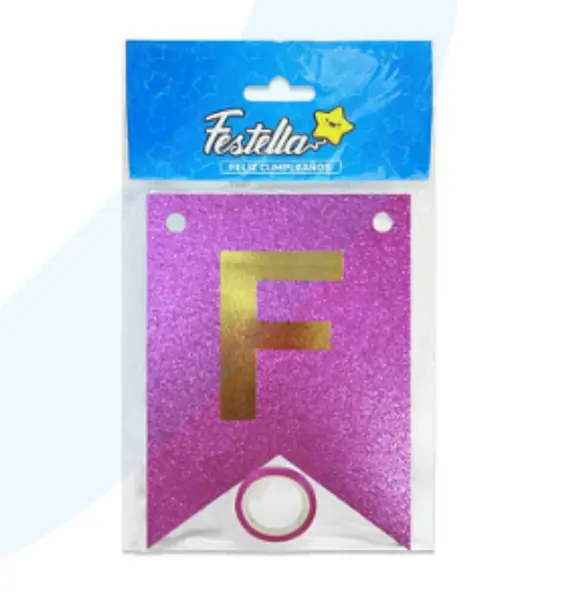 Banderin Feliz Cumpleaños Escarchado Fucsia