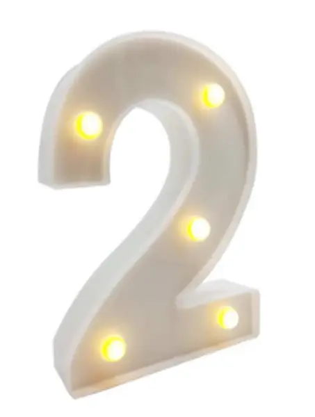 Lampara De Numero 2 16cm Luz Calida