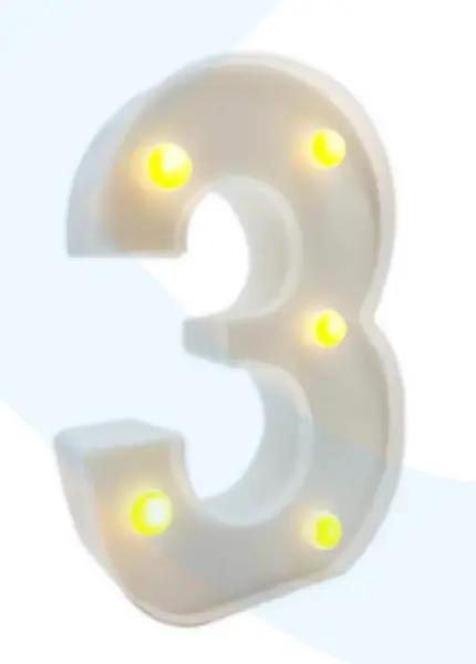 Lampara De Numero 3 16cm Luz Calida