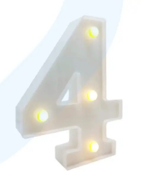 Lampara De Numero 4 16cm Luz Calida