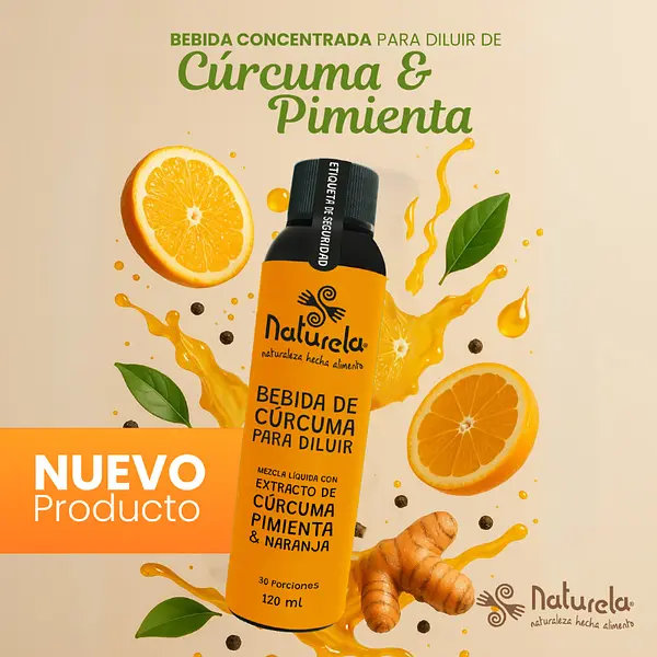 Bebida De Cúrcuma Con Extracto De Pimienta Y Naranja