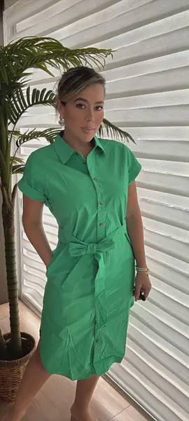 Vestido Camisero Verde Tres Cuartos Mujer