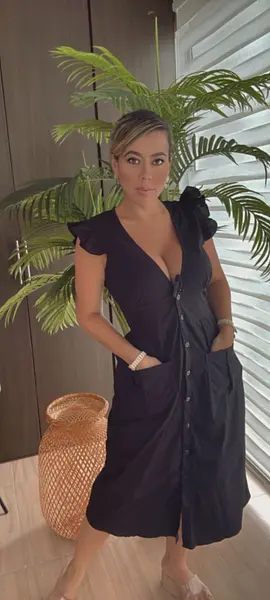 Vestido Negro Tipo Camisero Tres Cuartos