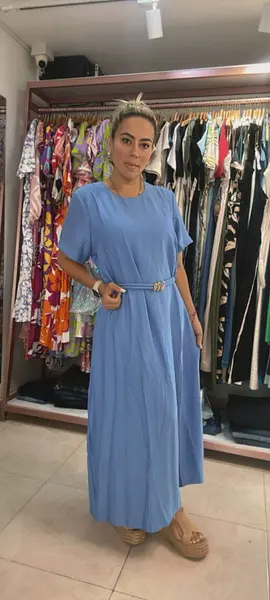Vestido Azul Largo Estilo Bata