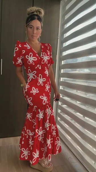 Vestido Largo De Seda Estampada Con Mangas – Elegancia Atemp