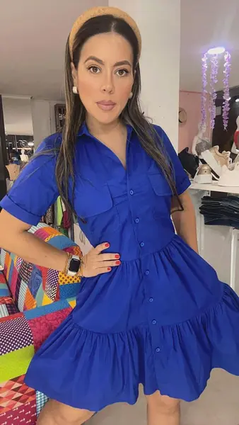 Vestido Camisero Azul Corto Chic