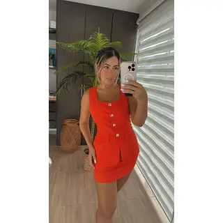 Vestido Naranja Corto Importado Elegante