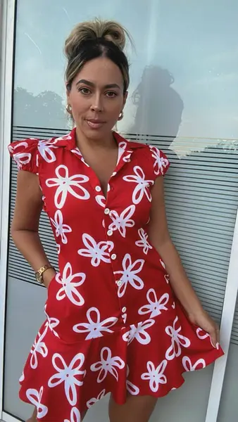 Vestido Corto Estampado Tipo Camisero