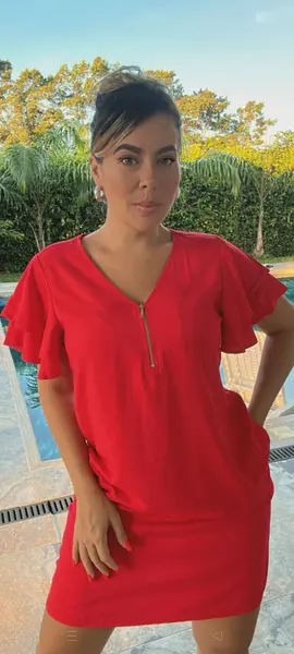 Estido Rojo En V Con Cremallera Mujer