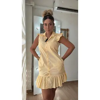 Vestido Amarillo Pollito Corto Tipo Camisero