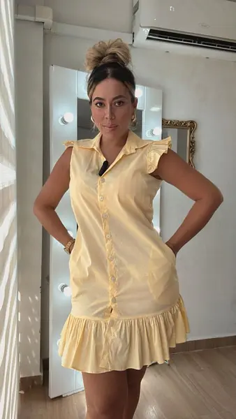 Vestido Amarillo Pollito Corto Tipo Camisero